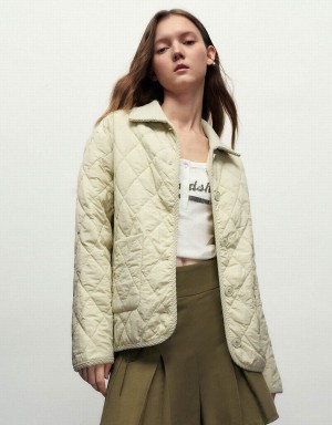 Abrigos Urban Revivo Button Up Directo Acolchado Mujer Kaki | CEL2992LH