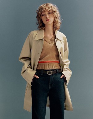 Abrigos Urban Revivo Button Up Directo Mujer Kaki | MWM8437KZ