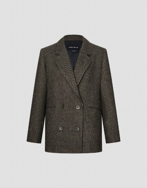 Blazers Urban Revivo Checkered Notched Collar Mujer Verdes | KHF1189YT