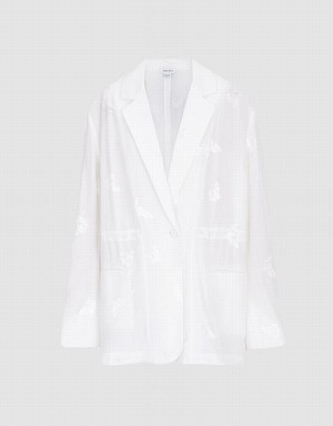 Blazers Urban Revivo Horse Jacquard Single Breasted Mujer Blancos | IYM7754SW