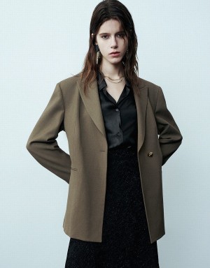 Blazers Urban Revivo Peak Lapel Tailored Skater Mujer Verdes | MSP1297LQ
