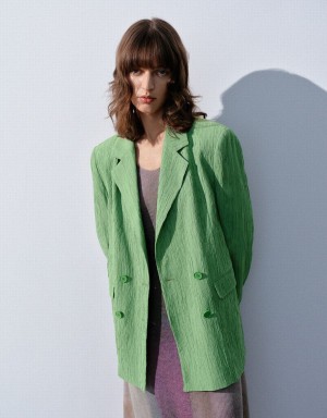 Blazers Urban Revivo Textured Notch Lapel Mujer Verdes | ZIU9726VU