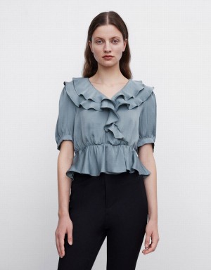 Blusa Urban Revivo Ruffle Mujer Blancos | CTB2458VP