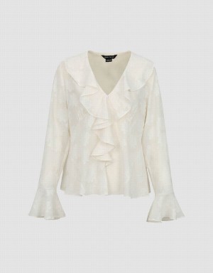 Blusa Urban Revivo Ruffle V-Neck Overhead Mujer Blancos | IQC4438KD