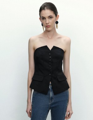 Blusa Urban Revivo Sin Manga Off-Shoulder Overhead Mujer Negros | FGZ1859VZ