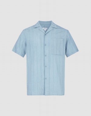 Camisas Urban Revivo A Rayas Corta Sleeve Hombre Azules | YNF331YO