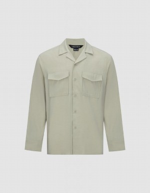 Camisas Urban Revivo Button Up Directo Hombre Kaki | WXT8792ZF