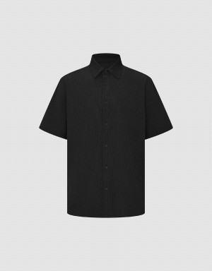 Camisas Urban Revivo Button Up Loose Hombre Negros | AGP109AV