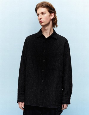 Camisas Urban Revivo Button Up Textured Loose Hombre Negros | ICP4860WG