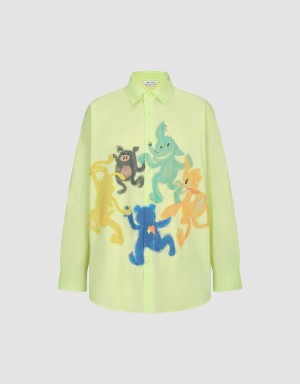 Camisas Urban Revivo Cartoon Printed Oversized Hombre Verdes | DNC1544JF