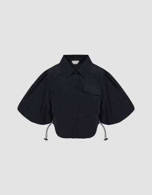 Camisas Urban Revivo Cropped With Puff Sleeve Mujer Azules | CMF963UB