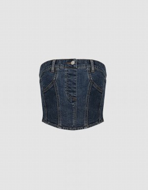 Camisas Urban Revivo Denim Top Mujer Azules | XPK5788QF