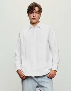 Camisas Urban Revivo Drop Shoulder Sleeve Loose Hombre Blancos | NRJ4399XQ