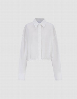 Camisas Urban Revivo Elastic Hem Cropped Balloon Mujer Blancos | BRI6872PA