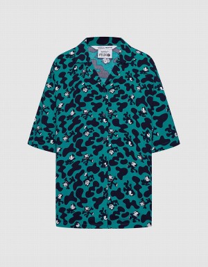 Camisas Urban Revivo Felix The Cat Allover Print Mujer Verdes | PFQ8710FC