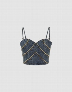 Camisas Urban Revivo Off-Shoulder Denim Cami Top Mujer Azules | BRJ5058CI