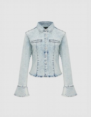 Camisas Urban Revivo Press Button Denim Mujer Azules | LSU5990ZZ