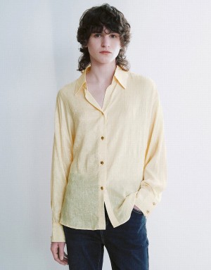 Camisas Urban Revivo Textured Button Up Directo Mujer Amarillos | LMK514YY