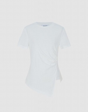 Camiseta Urban Revivo Asymmetrical Hem Mujer Blancos | YJI1484FC