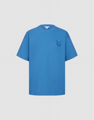 Camiseta Urban Revivo Bear Detail Crew Neck Hombre Azules | VAB4455WQ