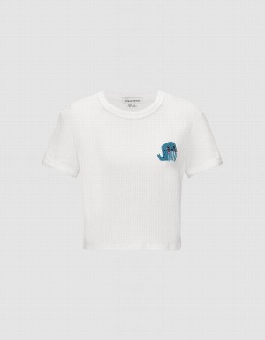 Camiseta Urban Revivo Crew Neck De Punto Mujer Blancos | MLY1856VH