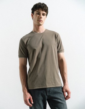 Camiseta Urban Revivo Crew Neck Directo Hombre Kaki | GSV1698SK