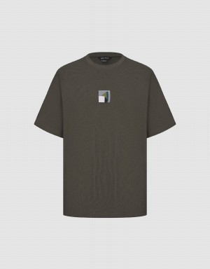 Camiseta Urban Revivo Crew Neck Directo Hombre Marrom Oscuro | FKH8064QH