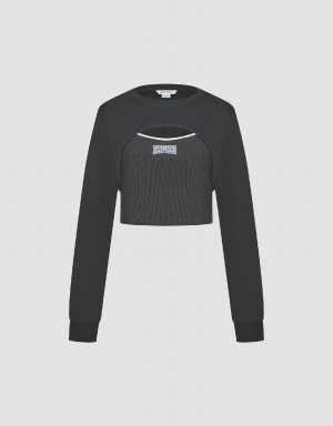 Camiseta Urban Revivo Cut-Out Crew Neck De Punto Mujer Grises Oscuro | BSG2148FX