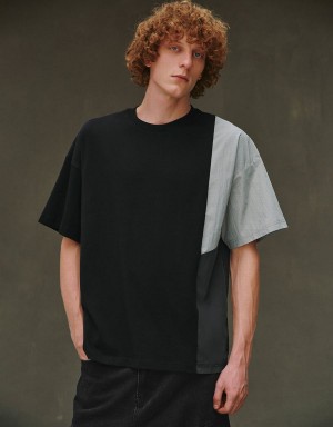 Camiseta Urban Revivo Drop Shoulder Sleeve Crew Neck Hombre Negros | EBA1994IZ