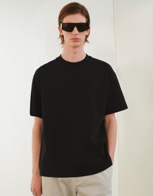 Camiseta Urban Revivo Drop Shoulder Sleeve Crew Neck Hombre Negros | QKJ1059AG