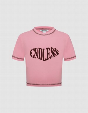Camiseta Urban Revivo Endless Printed Crew Neck Flaco Mujer Rosas | VDF3489JV