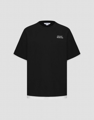 Camiseta Urban Revivo Letter Printed Crew Neck Hombre Negros | XFO3381YA