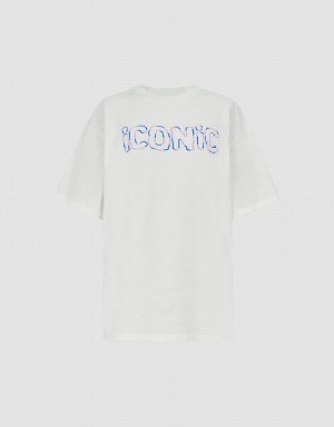 Camiseta Urban Revivo Letter Printed Crew Neck Loose Mujer Blancos | JUJ8044DT