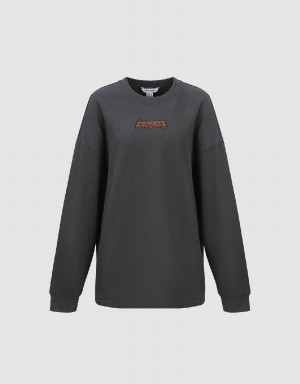 Camiseta Urban Revivo Letter Printed Crew Neck Loose Mujer Grises | LID8570DR