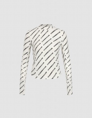 Camiseta Urban Revivo Monogram Print Crew Neck Flaco Mujer Blancos | AUD3810RA