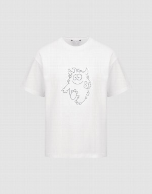 Camiseta Urban Revivo Monster Printed Crew Neck Hombre Blancos | KCH3050EG