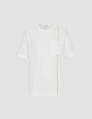 Camiseta Urban Revivo Pocket Patched Crew Neck Hombre Blancos | HHF63EJ