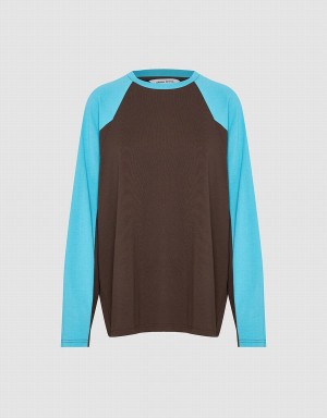 Camiseta Urban Revivo Raglan Sleeve Crew Neck Loose Mujer Marrom | JOV3926IM