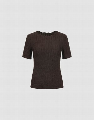 Camiseta Urban Revivo Shirred Crew Neck Flaco Mujer Marrom | XGK9663AD