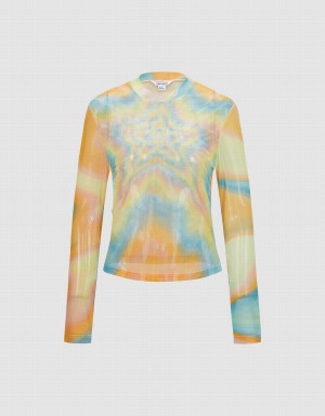 Camiseta Urban Revivo Star Print Mesh Top Mujer Naranjas Multicolor | QJV3546HF
