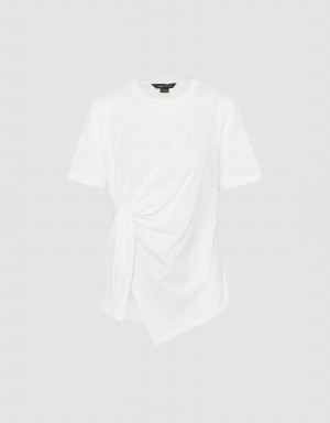 Camiseta Urban Revivo Twist Side Crew Neck Mujer Blancos | TXB8125RA