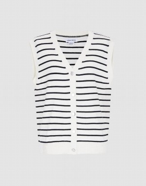 Camiseta sin Manga Urban Revivo A Rayas Button Front Mujer Blancos | FCS5261VD