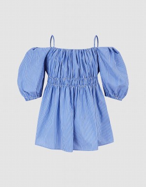 Camiseta sin Manga Urban Revivo A Rayas Off-Shoulder Cami Mujer Azules | HXO10063SK