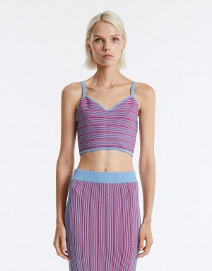 Camiseta sin Manga Urban Revivo A Rayas Knit Mujer Morados Multicolor | HCX9452QK