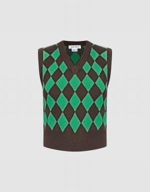 Camiseta sin Manga Urban Revivo Argyle Pattern Mujer Verdes | CHA3196XN