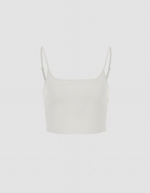 Camiseta sin Manga Urban Revivo Basic U Neck Mujer Blancos | UTV439DZ