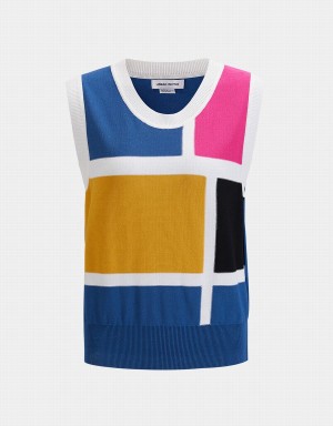 Camiseta sin Manga Urban Revivo Colorblock Mujer Amarillos Azules Negros | MMA4225XL