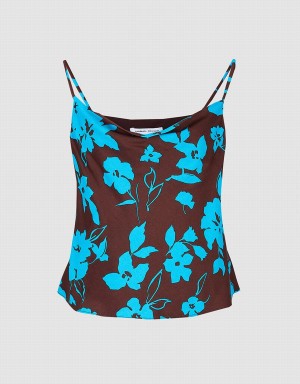 Camiseta sin Manga Urban Revivo Floral Print Cowl Neck Cami Mujer Azules | ZJA8632NI