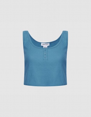 Camiseta sin Manga Urban Revivo Half Button Acanalado Knit Mujer Verdes | JYS9837GL