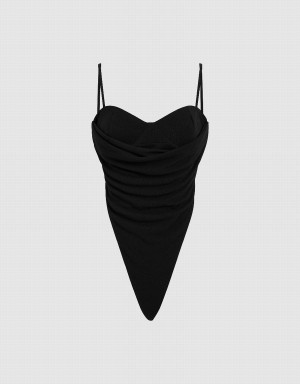 Camiseta sin Manga Urban Revivo Off-Shoulder Cami Mujer Negros | RFH1541GA